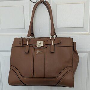GUESS Women's Katya Multi Compartment Tote Handbag Brown .